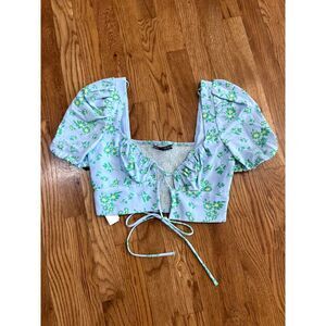 Zara Floral Linen Blend Crop Top Small